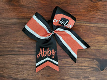Load image into Gallery viewer, Striped Chevron Tail Cheer Bow with Names