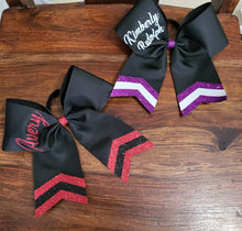 Load image into Gallery viewer, Black Chevron Tail Cheer/Dance/Softball Bow with Name