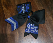 Load image into Gallery viewer, Black, silver and royal blue Senior bow with custom text