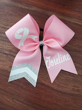 Load image into Gallery viewer, Cancer Awareness Cheer/Softball/Dance Bow with Chevrons and 1 Name.