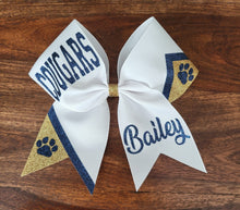 Load image into Gallery viewer, Custom Cheer/Softball/Dance Bow with 2 names and Striped tail.