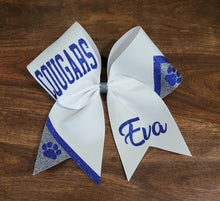 Load image into Gallery viewer, Custom Cheer/Softball/Dance Bow with 2 names and Striped tail.
