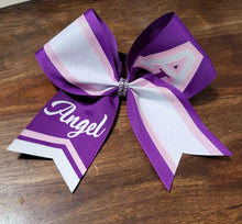 Load image into Gallery viewer, Striped Chevron Tail Cheer Bow with Names