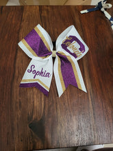 Load image into Gallery viewer, Striped Chevron Tail Cheer Bow with Names