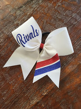 Load image into Gallery viewer, Custom White hair bow with red and royal blue glitter with custom names