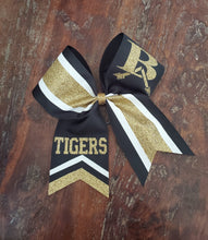 Load image into Gallery viewer, Striped Chevron Tail Cheer Bow with Names
