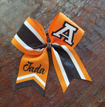 Load image into Gallery viewer, Striped Chevron Tail Cheer Bow with Names