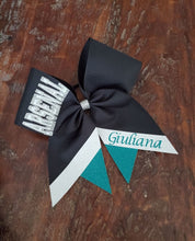 Load image into Gallery viewer, Custom Cheer/Senior/Softball Bow with Name and Striped tail