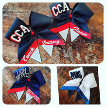 Load image into Gallery viewer, Custom Cheer/Senior/Softball Bow with Name and Striped tail
