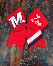 Load image into Gallery viewer, Striped Cheer/Dance/Softball Bow with 3 Names