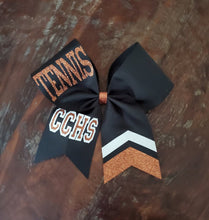 Load image into Gallery viewer, Black ribbon with Copper and white glitter chevrons and custom names.