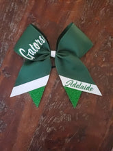 Load image into Gallery viewer, Custom Cheer/Senior/Softball Bow with Name and Striped tail