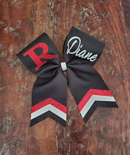 Load image into Gallery viewer, Custom 3 color Chevron Tail Cheer/Softball/Dance Bow with 2 names.