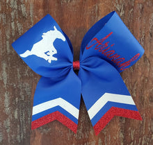 Load image into Gallery viewer, Chevron Tail Cheer/Softball/Dance Bow with Name