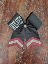 Load image into Gallery viewer, Black Chevron Tail Cheer/Dance/Softball Bow with Name