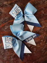 Load image into Gallery viewer, Custom Cheer/Senior/Softball Bow with Name and Striped tail