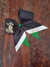Load image into Gallery viewer, Custom Cheer/Senior/Softball Bow with Name and Striped tail
