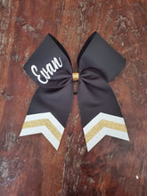 Load image into Gallery viewer, Black Chevron Tail Cheer/Dance/Softball Bow with Name