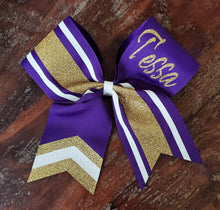 Load image into Gallery viewer, Striped Chevron Tail Cheer/Softball/Dance Bow with Name