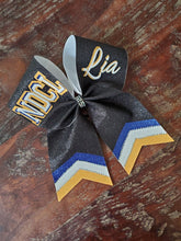 Load image into Gallery viewer, FULL Glitter RHINSTONE Chevron Tail Cheer/Dance/Competition Bow with Name.