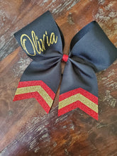 Load image into Gallery viewer, Black Chevron Tail Cheer/Dance/Softball Bow with Name