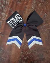 Load image into Gallery viewer, Black Chevron Tail Cheer/Dance/Softball Bow with Name