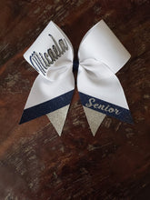 Load image into Gallery viewer, Custom Cheer/Senior/Softball Bow with Name and Striped tail