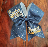 FULL Glitter Senior Cheer /Dance Bow with Rhinestones and Name