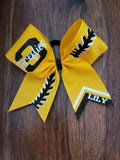 Yellow Softball  bow with black and white details 