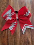 Red and silver Softball hair bow with custom text