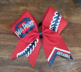 Red and navy softball bow with personalized names 