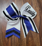 Striped Chevron Tail Cheer Bow/Softball Bow/Dance Bow with Name