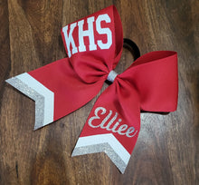 Load image into Gallery viewer, Chevron Tail Cheer/Softball/Dance Bow with Name
