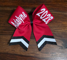 Load image into Gallery viewer, Custom Cheer/ Softball/ Dance Bow with Chevron Tail and 2 Names
