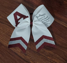 Load image into Gallery viewer, Custom Cheer/ Softball/ Dance Bow with Chevron Tail and 2 Names
