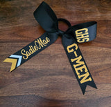 Custom Long Tail Cheer Bow with 3 names and chevron tail.
