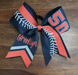 Softball Bow with Stitching number/chevrons/and name