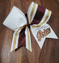 Load image into Gallery viewer, Striped Cheer/Softball/Dance Bow with Name
