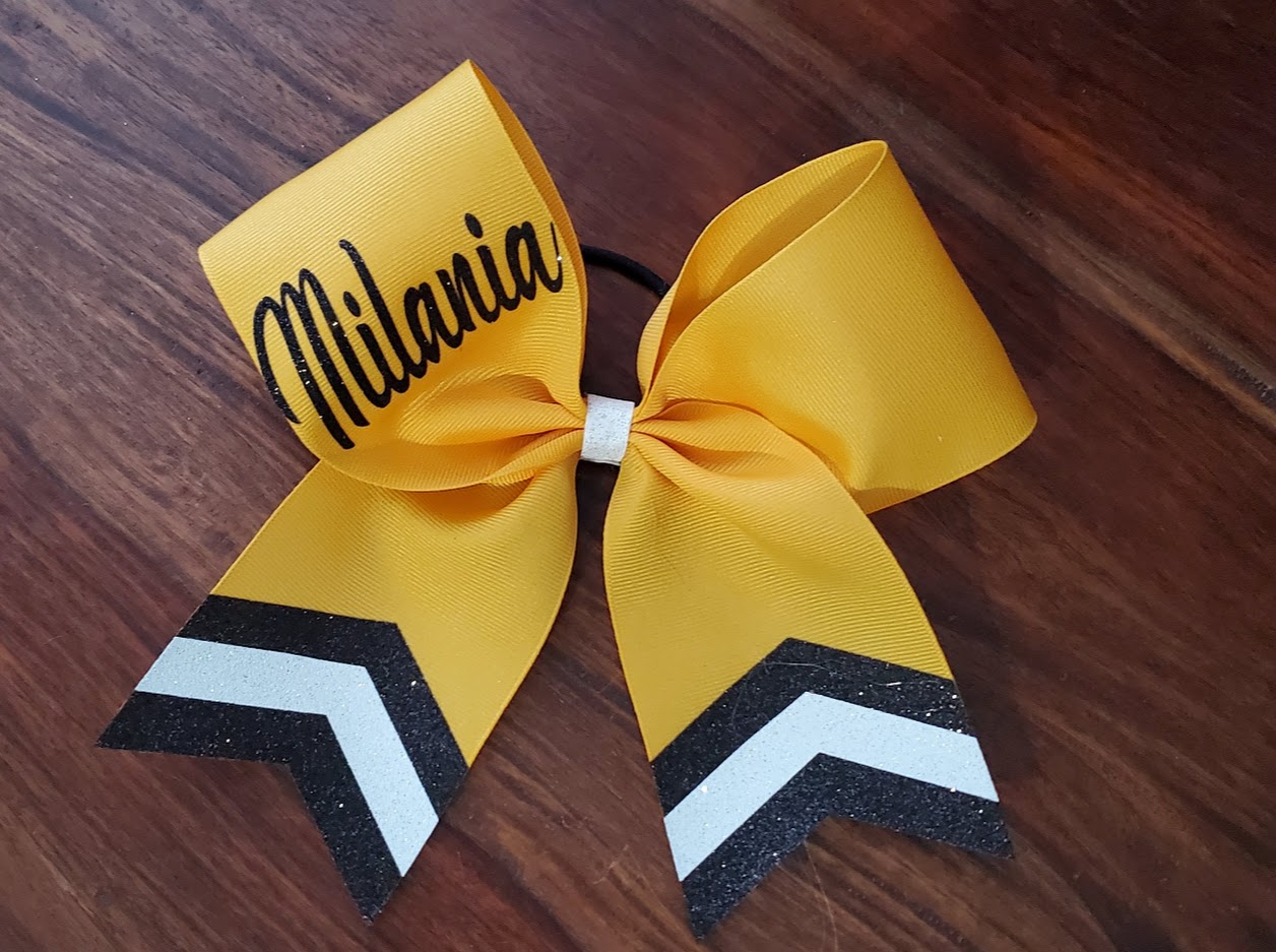 New CONFETTI STRIPES Black Orange Cheer Bow Pony Tail 7 In New CONFETTI STRIPES Black Orange Cheer Bow Pony Tail 7 In