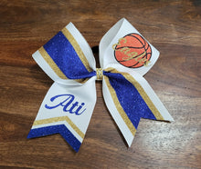 Load image into Gallery viewer, Striped Chevron Tail Cheer Bow with Names

