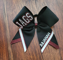 Load image into Gallery viewer, Chevron Tail Cheer/Softball/Dance Bow with 2 Names
