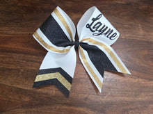 Load image into Gallery viewer, Striped Chevron Tail Cheer/Softball/Dance Bow with Name
