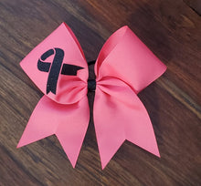 Load image into Gallery viewer, Cancer Awareness Ribbon Cheer/Dance/Softball bow.
