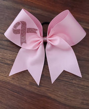 Load image into Gallery viewer, Cancer Awareness Ribbon Cheer/Dance/Softball bow.
