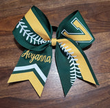 Softball Bow with Stitching number/chevrons/and name