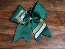 Load image into Gallery viewer, Custom Forest green, gold, and white striped bow 

