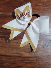 Load image into Gallery viewer, White bow with gold and Burgundy glitter 
