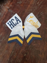 Load image into Gallery viewer, Custom Cheer/ Softball/ Dance Bow with Chevron Tail and 2 Names

