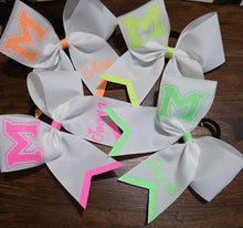 Load image into Gallery viewer, White hair bows with colorful neon logo
