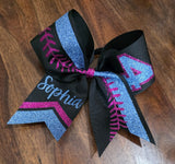 Softball Bow with Stitching number/chevrons/and name